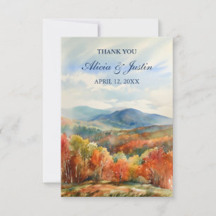 Blue Ridge Mountains Fall Watercolor Wedding Thank You Card