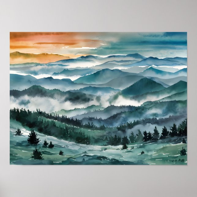 Blue Ridge Mountains Painting Blue Ridge Parkway W Poster (Front)