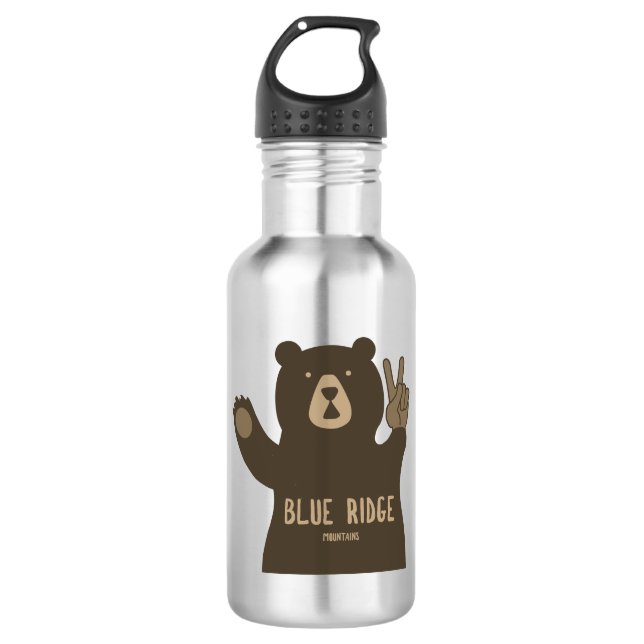 Blue Ridge Mountains Peace Bear Stainless Steel Water Bottle (Front)