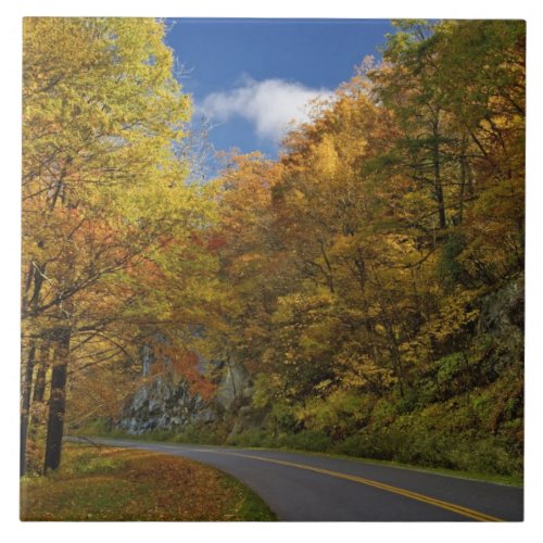 Blue Ridge Parkway curving through autumn colors Ceramic Tile