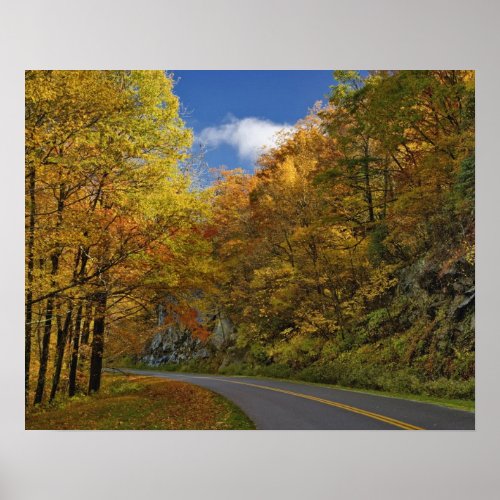 Blue Ridge Parkway curving through autumn colors Poster