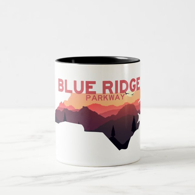 Blue Ridge Parkway North Carolina Map Two-Tone Coffee Mug (Center)