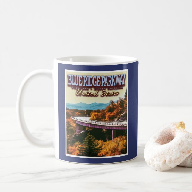 BLUE RIDGE PARKWAY - VIRGINIA - NORTH CAROLINA US COFFEE MUG (With Donut)