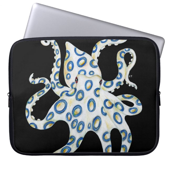 Blue Ring Octopus Black Tentacles Laptop Sleeve (Front)