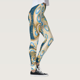 Blue Ring Octopus Indigo Vintage Map Nautical Leggings