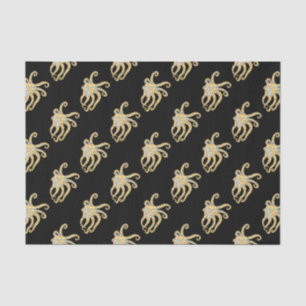 Blue Ring Octopus on Black Tissue Paper