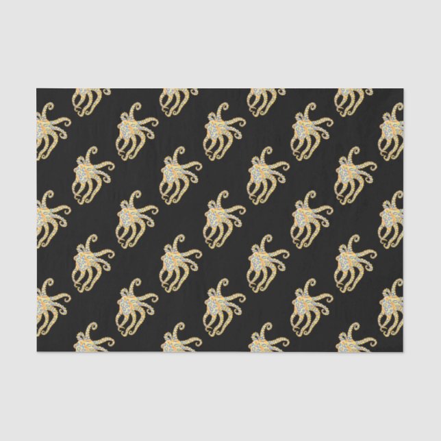 Blue Ring Octopus on Black Tissue Paper (Front)