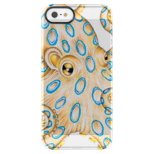 Blue ring Octopus on White Ink Clear iPhone SE/5/5s Case