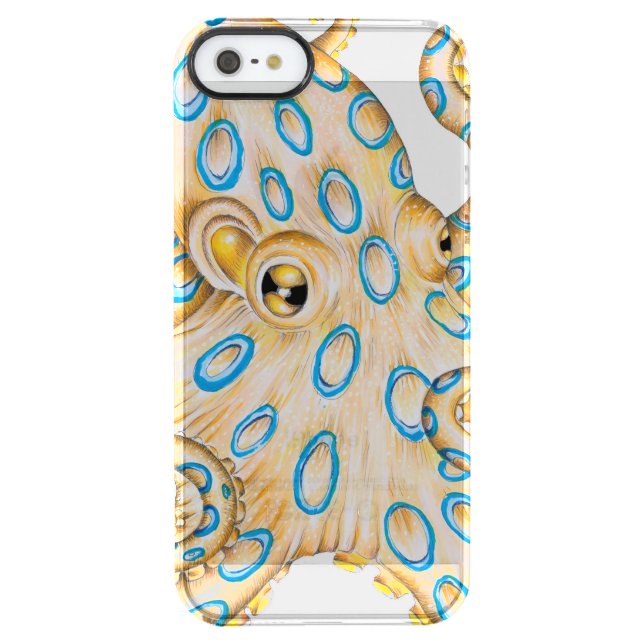 Blue ring Octopus on White Ink Uncommon iPhone Case (Back)