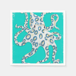 Blue Ring Octopus Teal Art Napkins