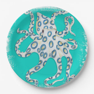 Blue Ring Octopus Teal Art Paper Plates