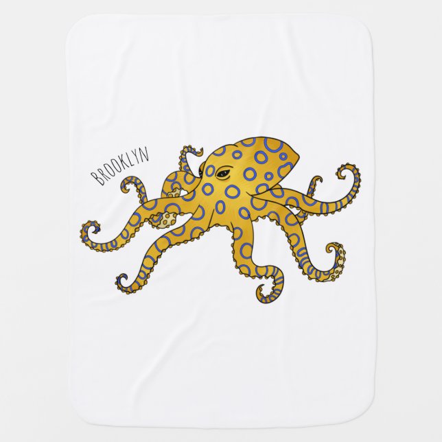 Blue-ringed octopus cartoon illustration  baby blanket (Front)