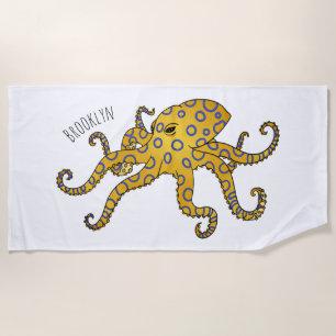 Blue-ringed octopus cartoon illustration beach towel