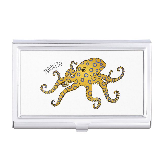 Blue-ringed octopus cartoon illustration business card case (Front)