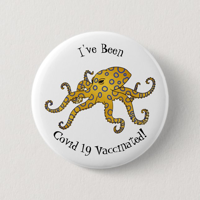 Blue-ringed octopus cartoon illustration button (Front)