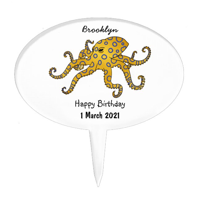 Blue-ringed octopus cartoon illustration cake topper (Front)