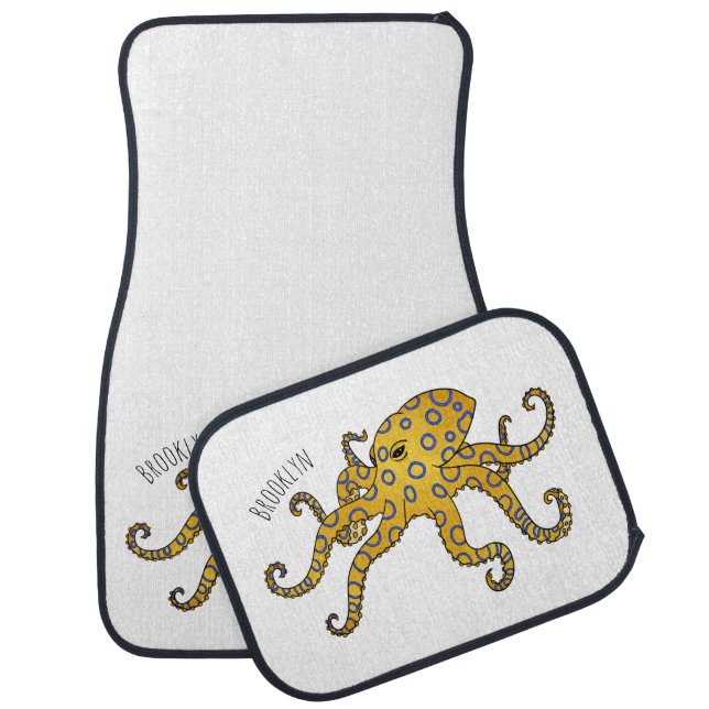 Blue-ringed octopus cartoon illustration  car floor mat (Set)