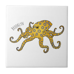 Blue-ringed octopus cartoon illustration  ceramic tile