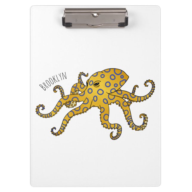 Blue-ringed octopus cartoon illustration clipboard (Front)