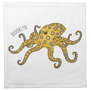 Blue-ringed octopus cartoon illustration cloth napkin