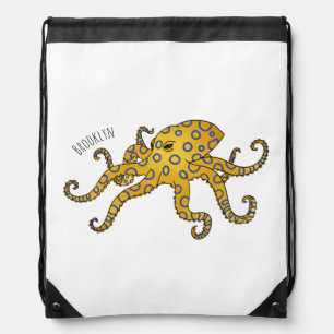 Blue-ringed octopus cartoon illustration drawstring bag