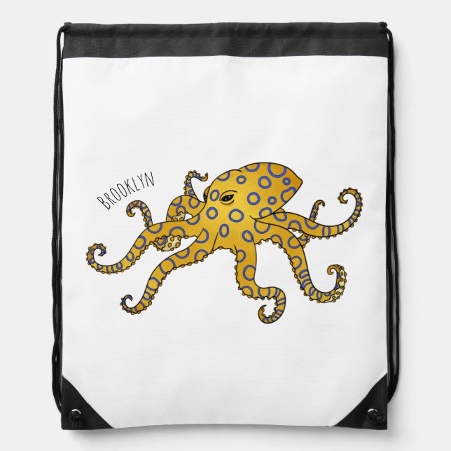 Blue-ringed octopus cartoon illustration drawstring bag (Front)