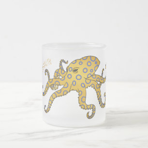 Blue-ringed octopus cartoon illustration frosted glass coffee mug