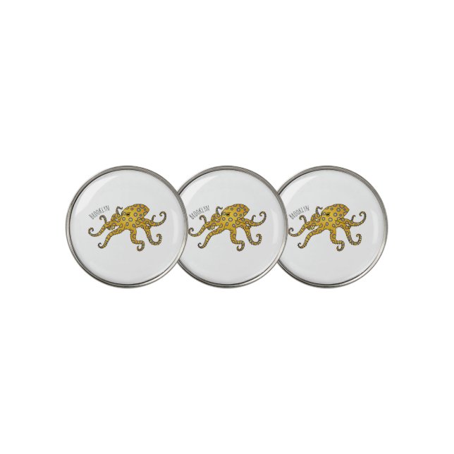 Blue-ringed octopus cartoon illustration  golf ball marker (3 Up)