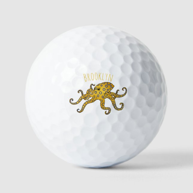 Blue-ringed octopus cartoon illustration  golf balls (Front)