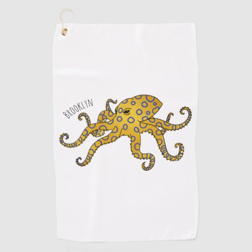 Blue_ringed octopus cartoon illustration golf towel