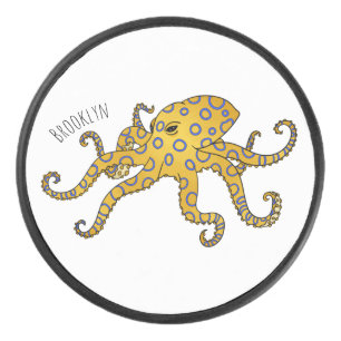 Blue-ringed octopus cartoon illustration hockey puck