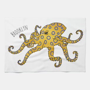 Blue-ringed octopus cartoon illustration  kitchen towel