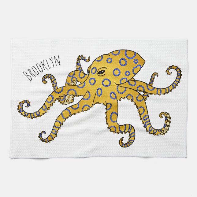 Blue-ringed octopus cartoon illustration  kitchen towel (Horizontal)