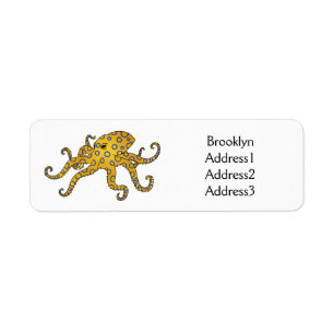 Blue-ringed octopus cartoon illustration label