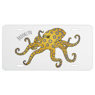 Blue-ringed octopus cartoon illustration license plate