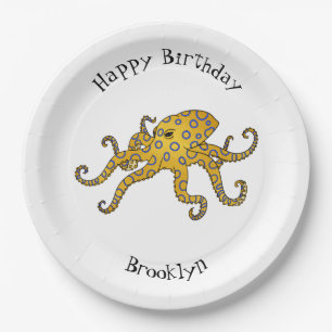 Blue-ringed octopus cartoon illustration paper plates
