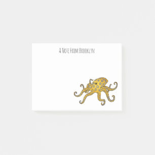 Blue-ringed octopus cartoon illustration  post-it notes