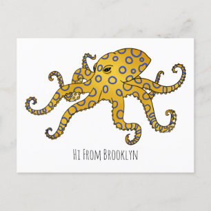 Blue-ringed octopus cartoon illustration  postcard