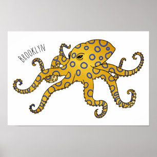 Blue-ringed octopus cartoon illustration poster