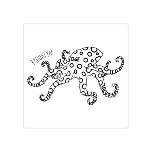 Blue-ringed octopus cartoon illustration rubber stamp