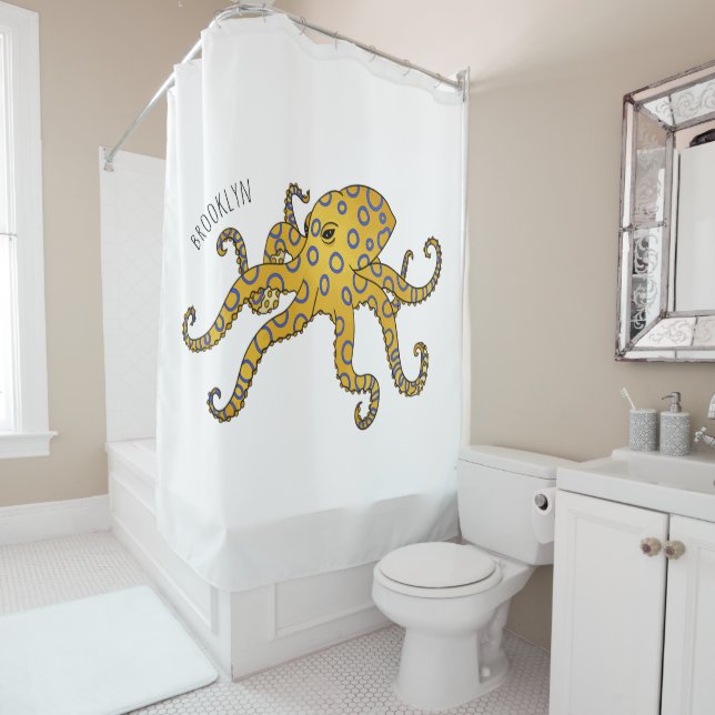 Blue-ringed octopus cartoon illustration  shower curtain (In Situ)