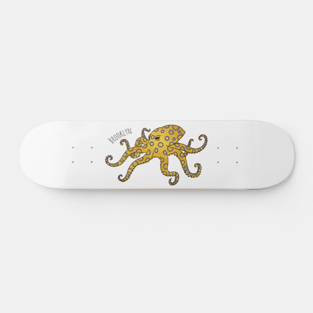 Blue-ringed octopus cartoon illustration skateboard (Horz)