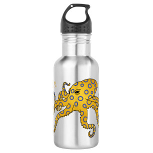 Blue-ringed octopus cartoon illustration stainless steel water bottle