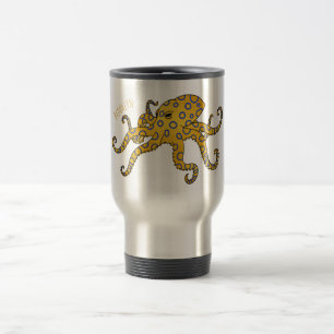 Blue-ringed octopus cartoon illustration travel mug