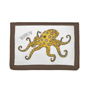 Blue-ringed octopus cartoon illustration tri-fold wallet