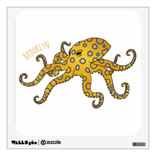 Blue-ringed octopus cartoon illustration wall decal