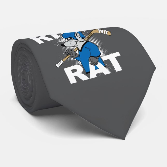 Blue Rink Rat Hockey Dark Gray Tie (Rolled)