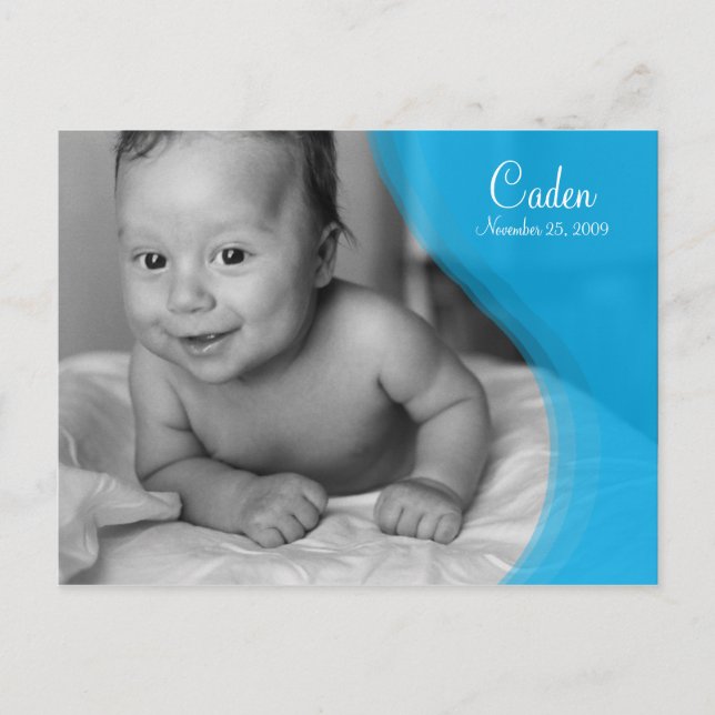 Blue Ripple Photo Birth Announcement (Front)
