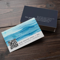 Blue Ripple | Pool Care or Swim QR Code Business Card