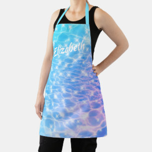 Blue ripple water textures modern chic custom name apron
